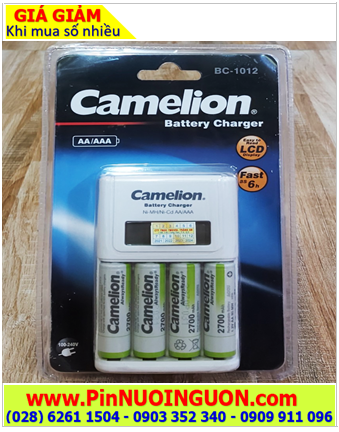 Máy sạc pin có màn hình LCD Bộ sạc pin BC-1012 kèm 4 pin sạc Camelion NH-AA2700ARBP2 (AA2700mAh 1.2v)